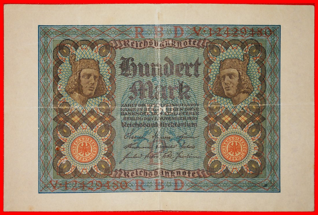 * REICHSBANKNOTE: GERMANY ★ 100 MARK 1920 UNDEPRINT LETTER L CRISP!★LOW START ★ NO RESERVE!