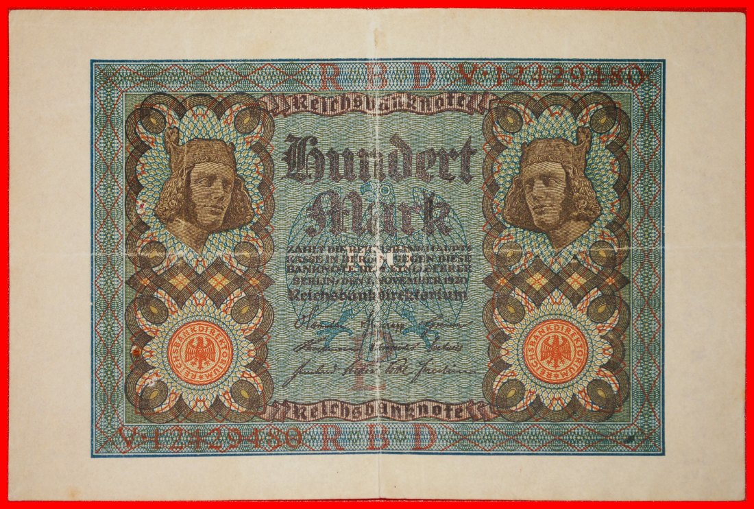  * REICHSBANKNOTE: GERMANY ★ 100 MARK 1920 UNDEPRINT LETTER L CRISP!★LOW START ★ NO RESERVE!   