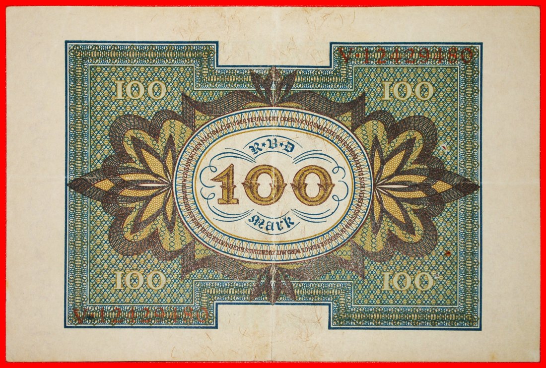  * REICHSBANKNOTE: GERMANY ★ 100 MARK 1920 UNDEPRINT LETTER L CRISP!★LOW START ★ NO RESERVE!   