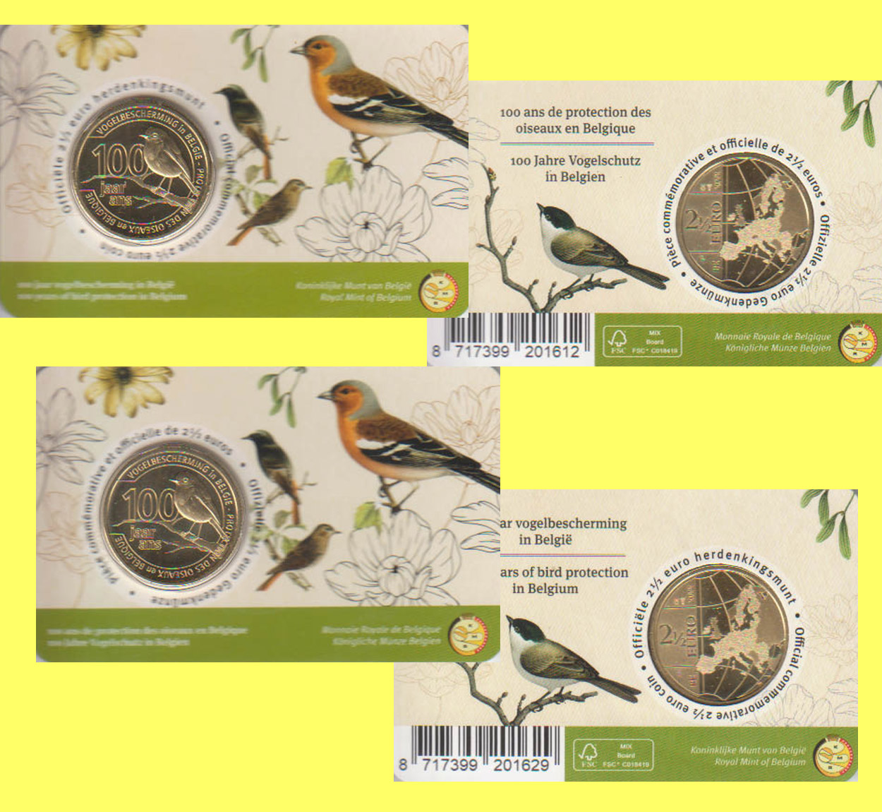  Offiz. Coincard 2 x 2,5 Euro-Sondermünze Belgien *Vogelschutz* 2022 NL + F nur 17.500St!   