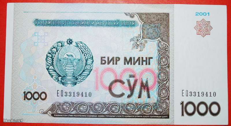 * CYRILLIC★ uzbekistan (ex. the USSR, russia) ★ 1000 SOMS 2001! UNC CRISP!★LOW START ★ NO RESERVE!