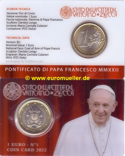 Vatikan 1 Euro 2022...in Coincard No. 1   