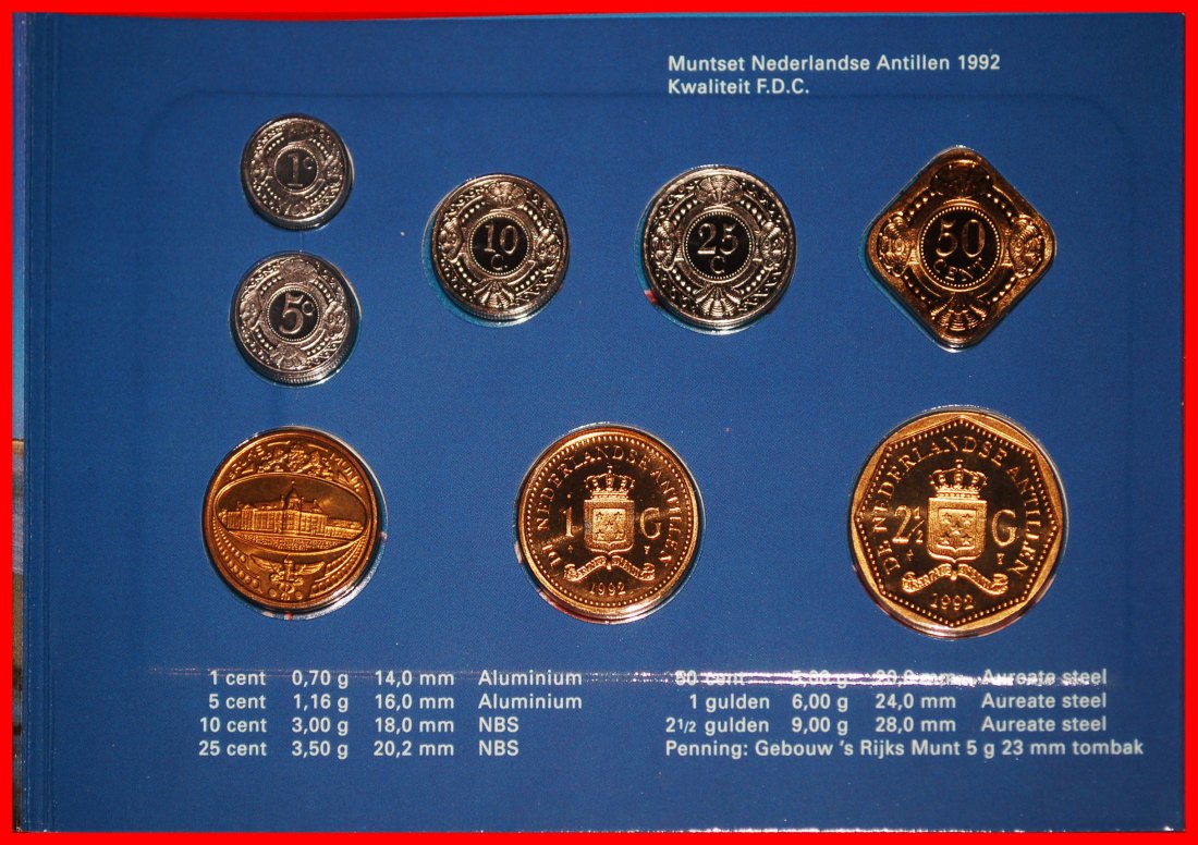  * FDC SET: NETHERLANDS ANTILLES ★1 - 2 1/2 - 5-10-25 CENTS 1-2 1/2 GULDEN 1992★LOW START★NO RESERVE!   