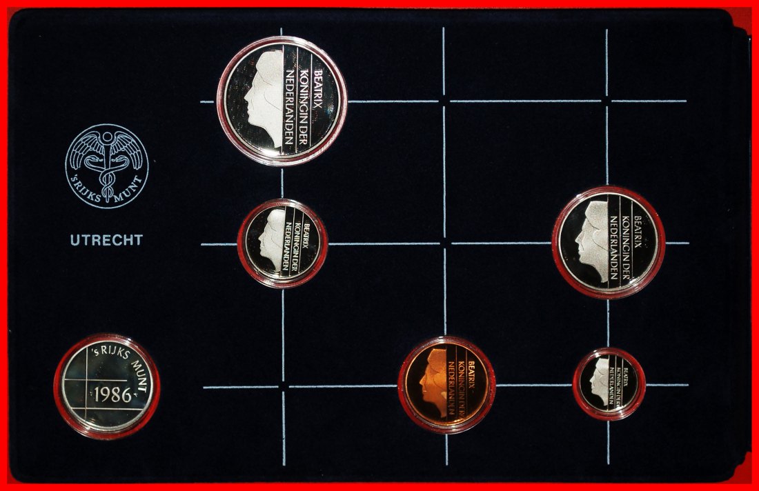  * BEATRIX (1980-2013): NIEDERLANDE★PP KURSMÜNZENSATZ 1986 5 MÜNZEN + SILBER MEDAILLE★OHNE VORBEHALT!   