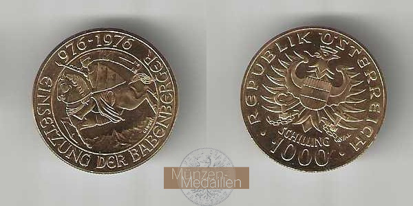 Österreich  1000 Schilling MM-Frankfurt Feingold: 12,15g Einsetzung der Babenberger 1976 