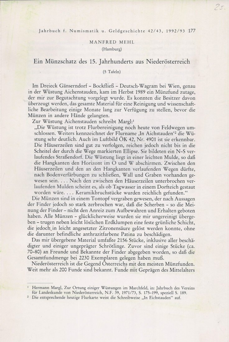  Mehl - SD - Ein Münzschatz des 15 Jahrhunderts aus Niederösterreich   