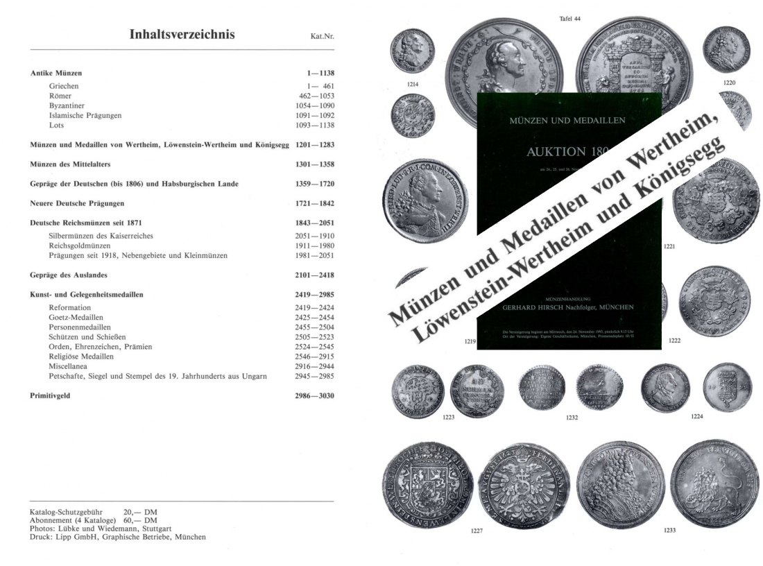  Hirsch (München) Auktion 180 (1993) Antike - Neuzeit Slg. Wertheim Löwenstein - Wertheim & Königsegg   