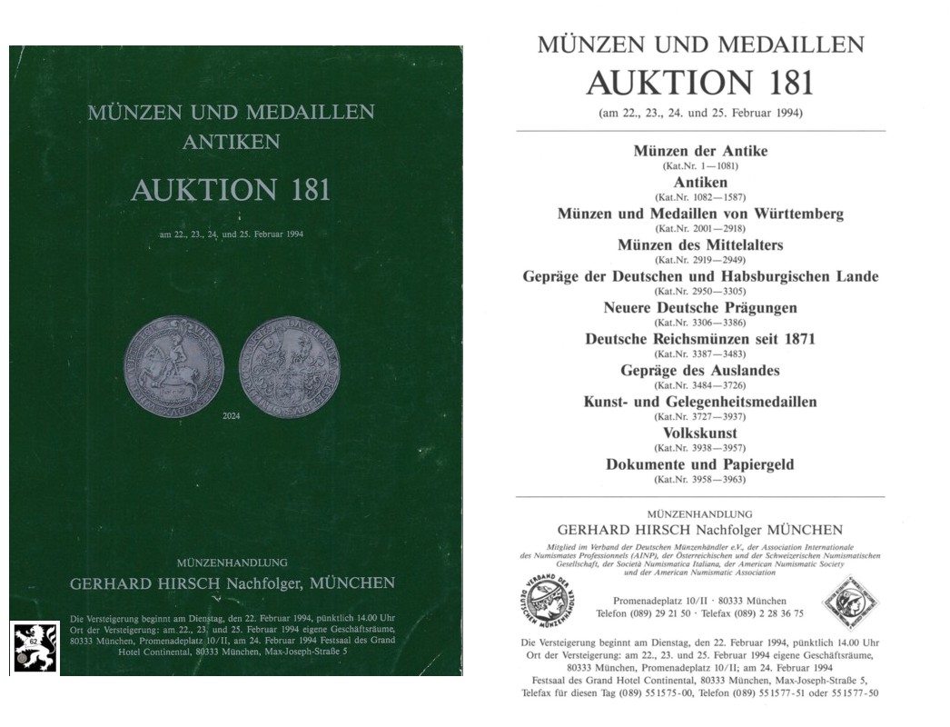  Hirsch (München) Auktion 181 (1994) Antike bis Neuzeit Große Sammlung Württemberg ,Antike Kleinkunst   