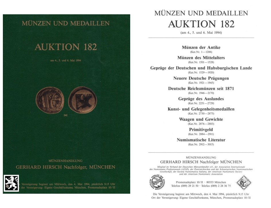  Hirsch (München) Auktion 182 (1994) Münzen & Medaillen der Antike ,Mittelalter und Neuzeit   