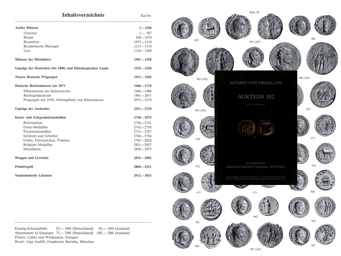  Hirsch (München) Auktion 182 (1994) Münzen & Medaillen der Antike ,Mittelalter und Neuzeit   