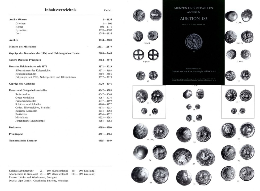 Hirsch (München) Auktion 183 (1994) Münzen der Antike ,Mittelalter und Neuzeit & Antike Kleinkunst   