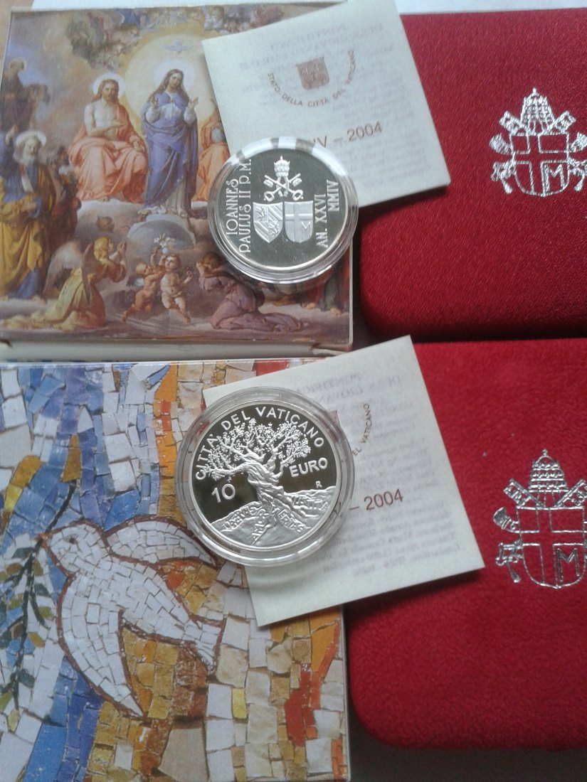  Original 5+10 euro 2004 PP Vatikan Papst Johannes Paul II. Weltfriedensjahr + Empfängnis 40g Silber   