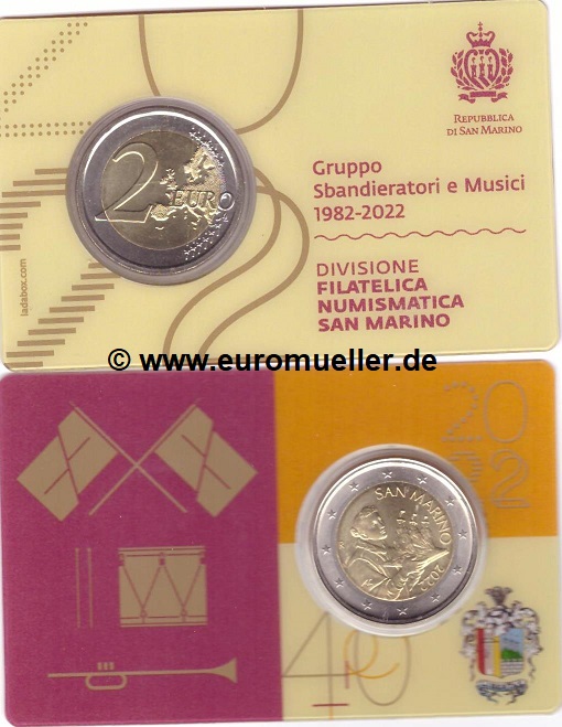 San Marino ...2 Euro Kursmünze...2022...bu...in Coincard...Fahnenwerfer   