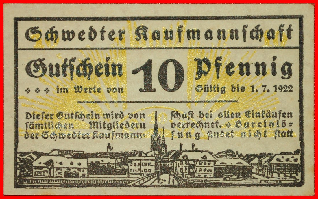  * BRANDENBURG:DEUTSCHLAND SCHWEDT★10 PFENNIG (1921)-1.7.1922 KFR KNACKIG★UNGEWÖHNLICH★OHNE VORBEHALT   