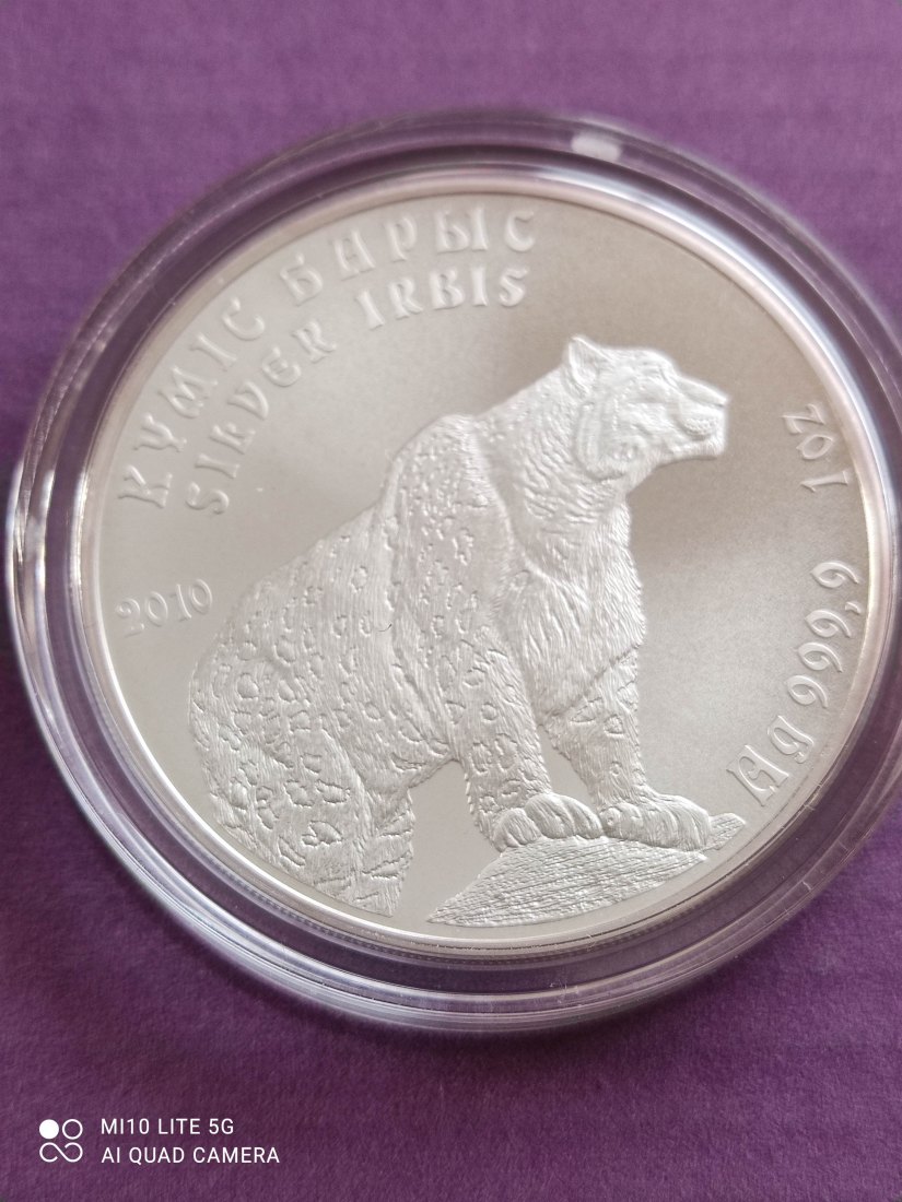  Kasachstan 1 Oz Silber bu 2010 Irbis Schneeleopard, Auflage: 5.000   