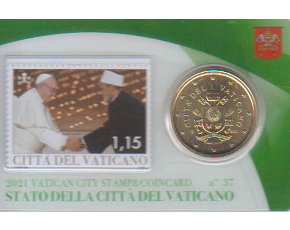 Offiz. 50 Cent Coincard mit Briefmarke 1,15€ Vatikan 2021 nur 15.000 Stück!   