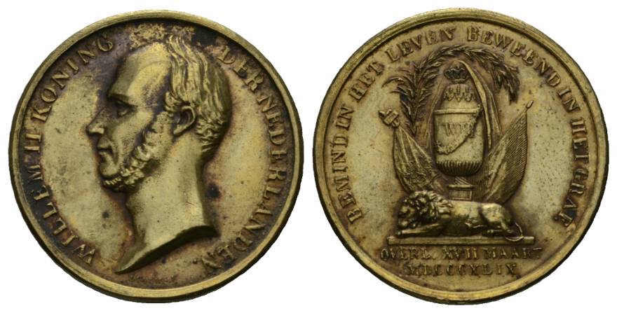  Niederlande, König Wilhem; Medaille 1849; Bronze, 8,72 g, Ø 27 mm   