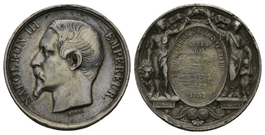  Frankreich, Napoleon III.; Medaille 1849; versilberte Bronze, 11,7 g, Ø 27 mm   