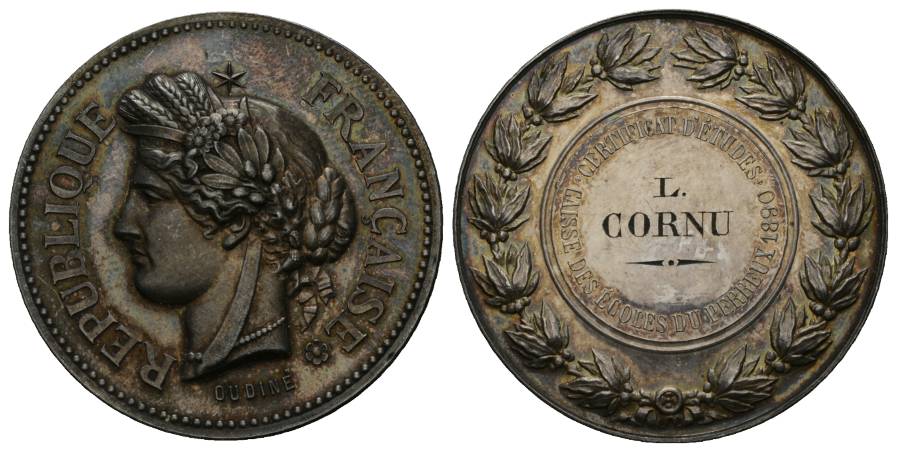  Frankreich; Silbermedaille 1880; 21,66 g, Ø 36 mm   