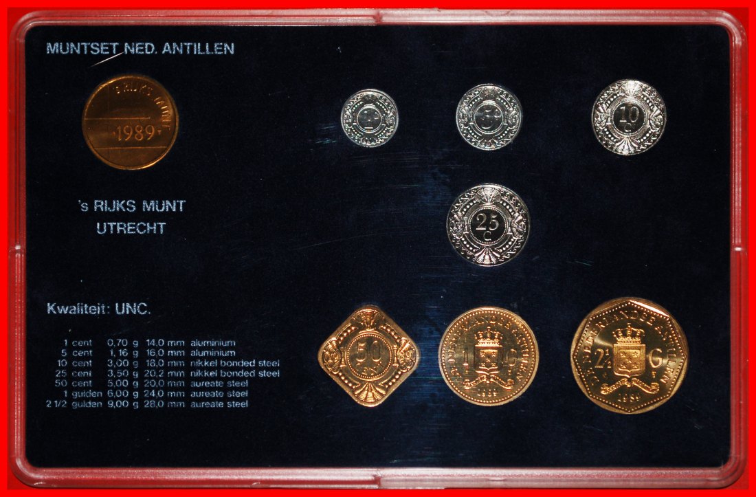  * FDC SET: NETHERLANDS ANTILLES★1 - 2 1/2 - 5-10-25 CENTS 1 GULDEN 1989! UNC★LOW START ★ NO RESERVE!   