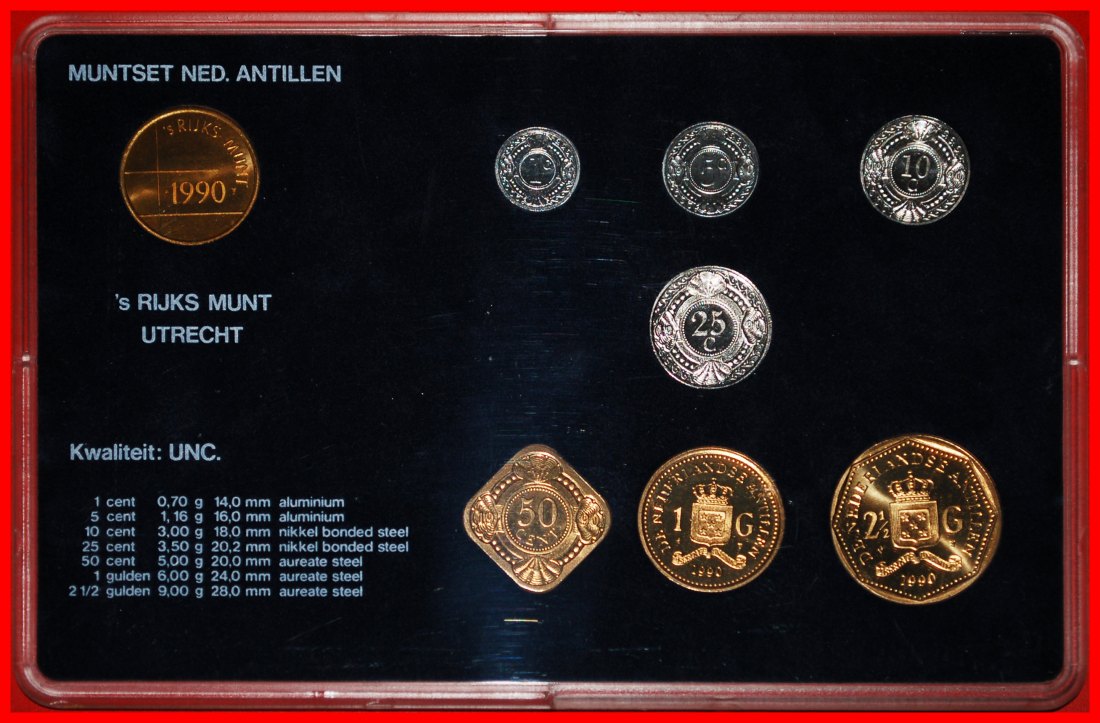  * FDC SET: NETHERLANDS ANTILLES★1 - 2 1/2 - 5-10-25 CENTS 1 GULDEN 1990! UNC★LOW START ★ NO RESERVE!   