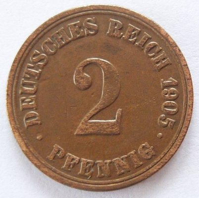  Deutsches Reich 2 Pfennig 1905 A Kupfer ss   