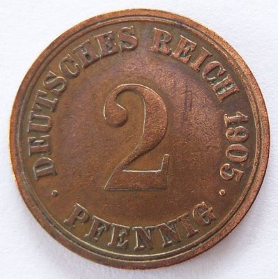  Deutsches Reich 2 Pfennig 1905 A Kupfer ss   