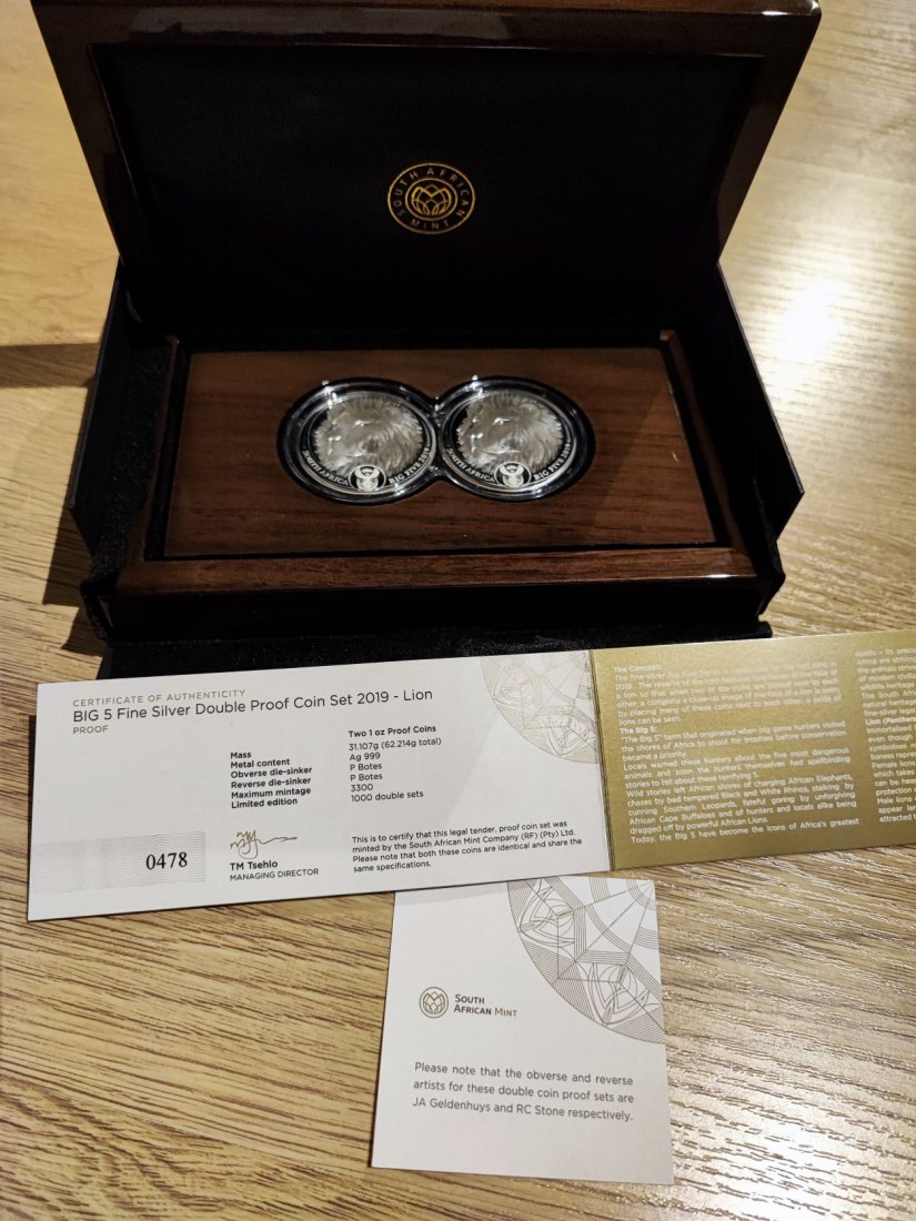  BIG FIVE 2019 LION Löwe PROOF PP SET Doppel Kapsel 2 OZ   