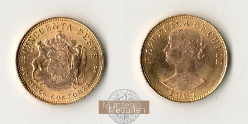 Chile MM-Frankfurt Feingold: 9,15g 50 Pesos 1967 