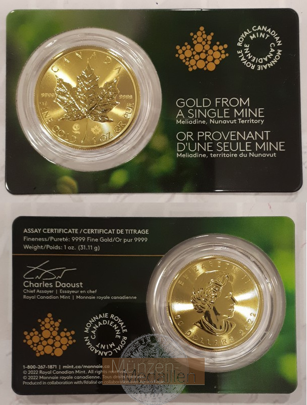 Kanada  50 Dollar MM-Frankfurt Feingold: 31,1g Maple Leaf mit Privy 2022 