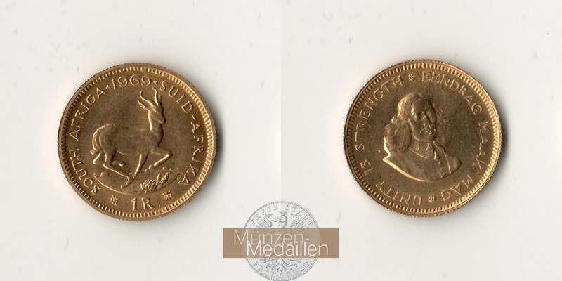 Süd Afrika MM-Frankfurt Feingold: 3,66g 1 Rand 1969 