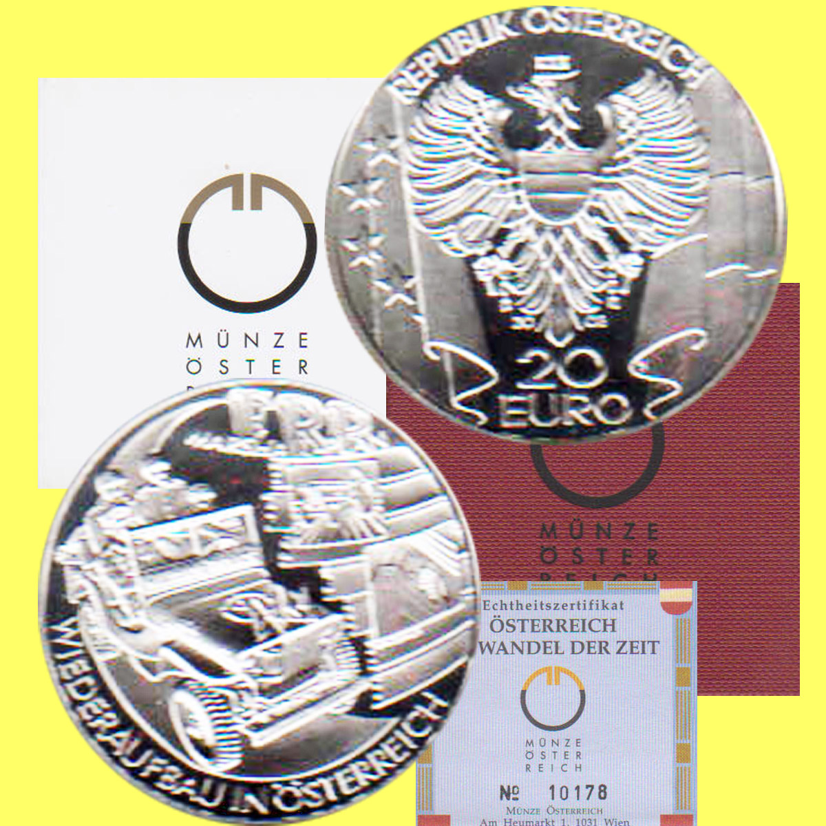  Offiz. 20 Euro Silbermünze Österreich *Die Nachkriegszeit* 2003 *PP* max 50.000St!   