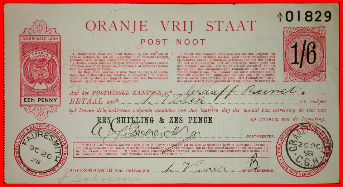  ~ SÜDAFRIKA:ORANJE-FREISTAAT ORANJE VRIJ STAAT★1 SCHILLING-6 PENCE 1898 KAP-KOLONIE★OHNE VORBEHALT!   