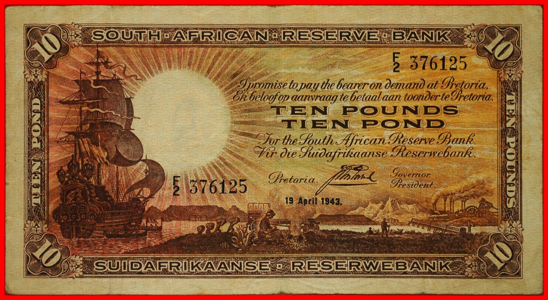 Ⰶ 2 SOLD SHIP: SOUTH AFRICA ★ 10 POUNDS 1943 RARITY! LOW START ★ NO RESERVE!