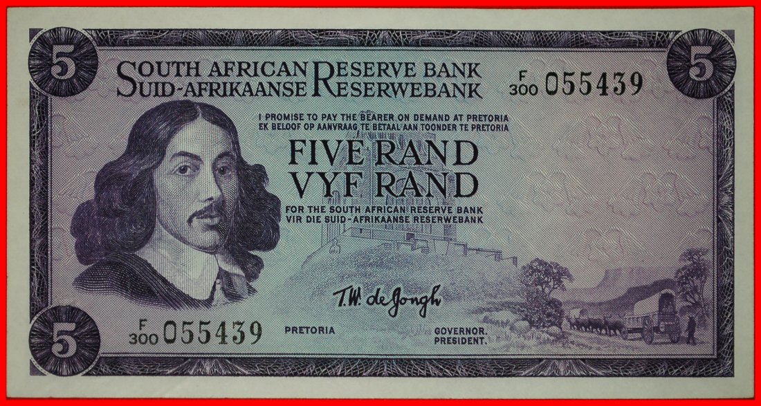 Ⰶ JAN van RIEBEECK (1619-1677): SOUTH AFRICA★ 5 RAND (1975-1976) GOLD MINING LOW START ★ NO RESERVE!
