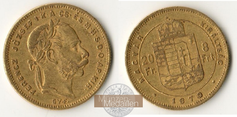 Ungarn, Königreich 1867-1918 MM-Frankfurt Feingewicht 5,81g 8 Forint 1870 GYF 
