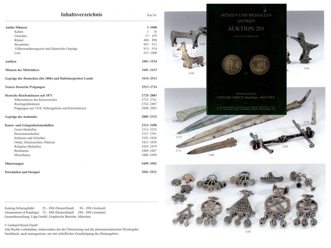  Hirsch (München) Auktion 201 (1998) Münzen der Antike ,Mittelalter und Neuzeit & Antike Kleinkunst   