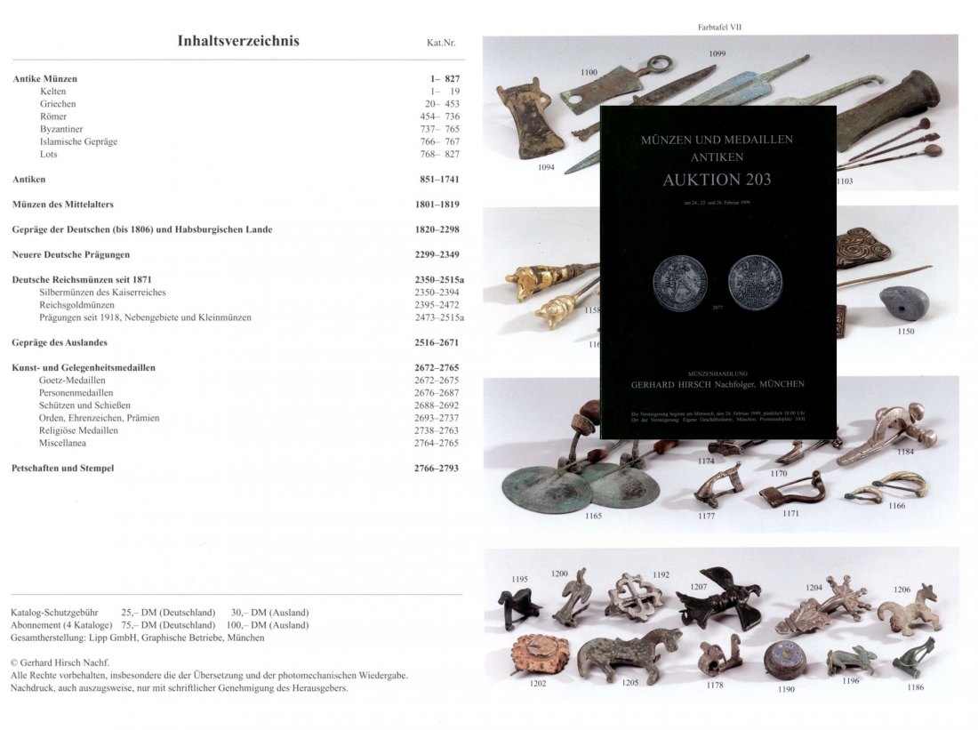  Hirsch (München) Auktion 203 (1999) Münzen der Antike ,Mittelalter und Neuzeit & Antike Kleinkunst   