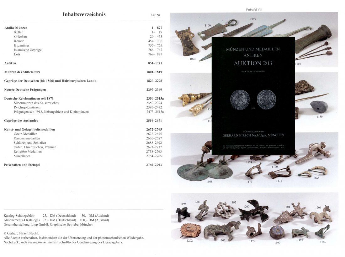  Hirsch (München) Auktion 203 (1999) Münzen der Antike ,Mittelalter und Neuzeit & Antike Kleinkunst   
