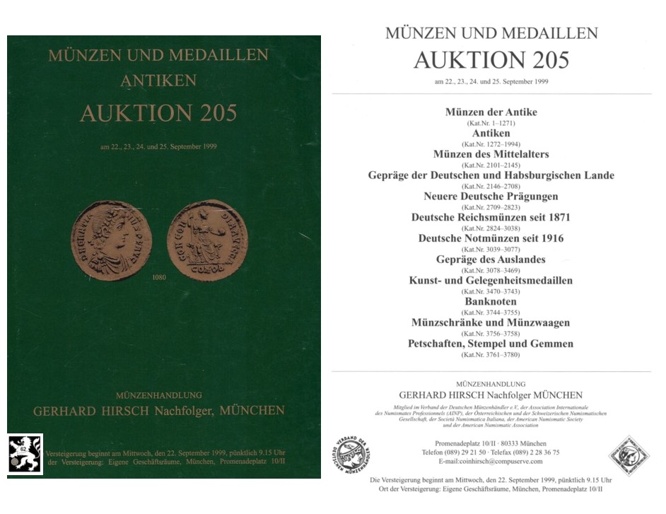  Hirsch (München) Auktion 205 (1999) Münzen der Antike ,Mittelalter und Neuzeit & Antike Kleinkunst   