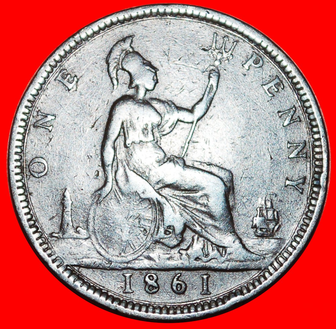  * 2 VERKAUFT HERRIN DER SEEN: GROSSBRITANNIEN★PENNY 1861 SCHIFF VICTORIA (1837-1901)!★OHNE VORBEHALT   