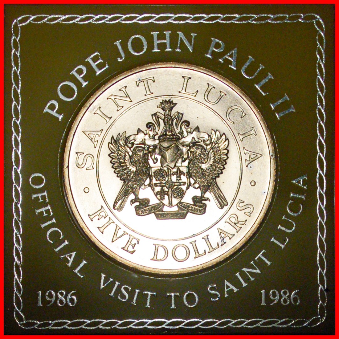  * JOHN PAUL II (1978-2005): SAINT LUCIA ★ 5 DOLLARS 1986 UNC! RARE!★LOW START ★ NO RESERVE!   