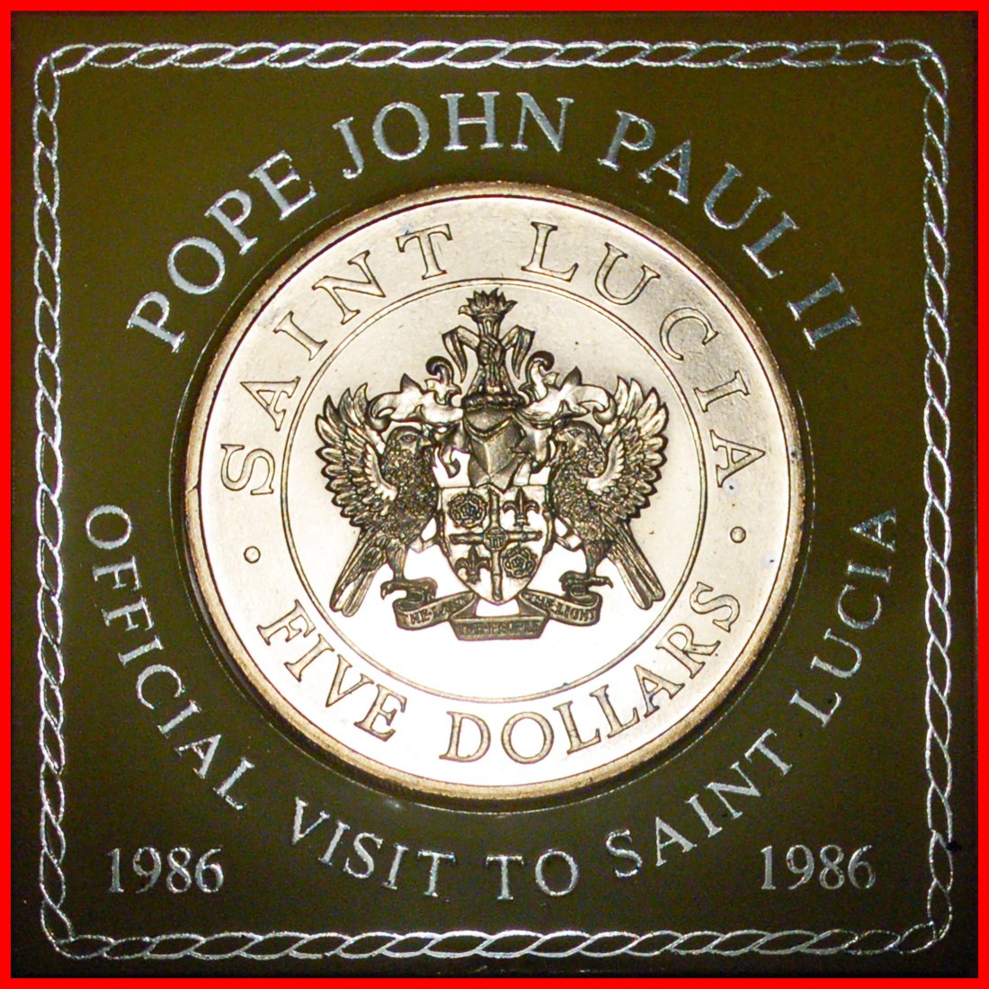 * JOHANNES PAUL II. (1978-2005): ST. LUCIA ★ 5 DOLLAR 1986 STG STEMPELGLANZ! SELTEN!★OHNE VORBEHALT
