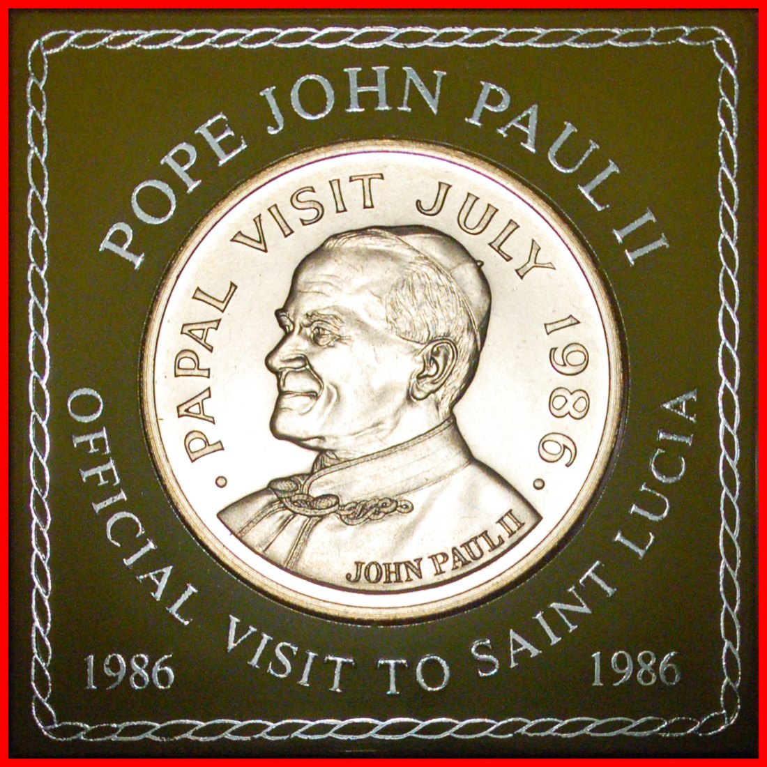  * JOHANNES PAUL II. (1978-2005): ST. LUCIA ★ 5 DOLLAR 1986 STG STEMPELGLANZ! SELTEN!★OHNE VORBEHALT   