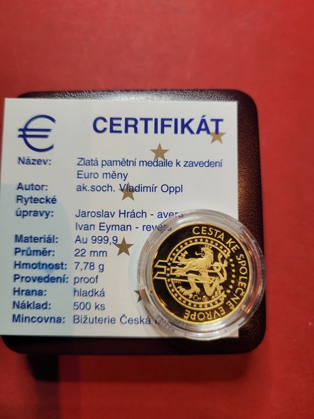  Tschechien 1 Probe Euro in Gold 2002 Proof 500 Stück RR Münzenankauf Koblenz Frank Maurer R6   