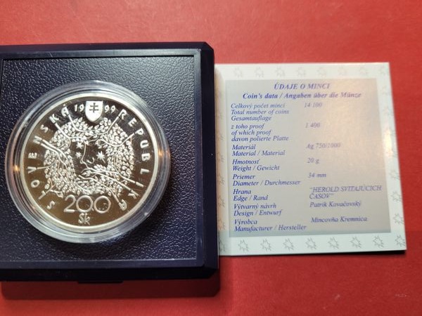  Slowakei 200 Kronen 1999 Hviezdoslav   Proof 1400 St.R Münzenankauf Koblenz Frank Maurer R10   