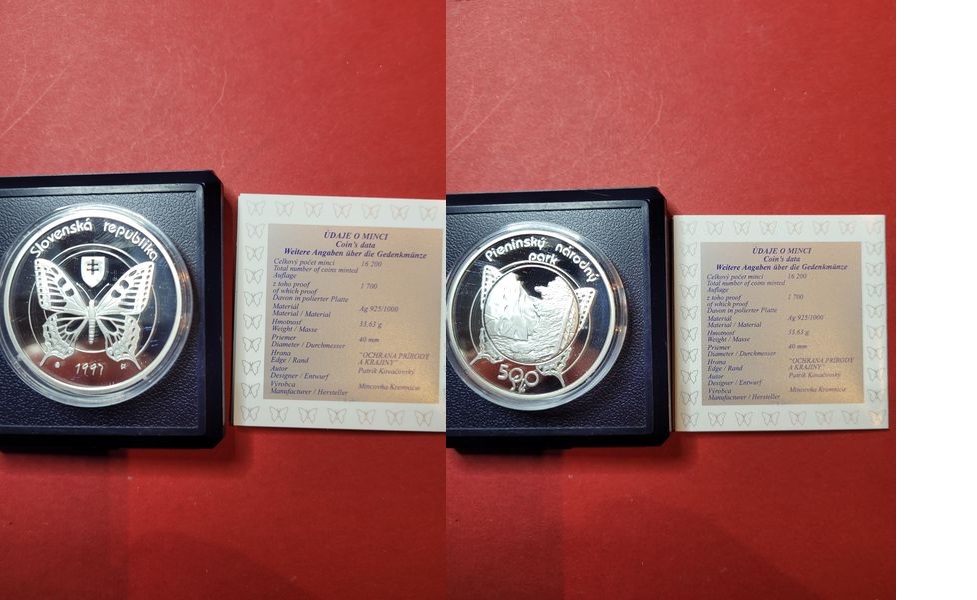  Slowakei 500 Kronen 1997 Schmetterling   Proof 1500 Stück .RRR Münzenankauf Koblenz Frank Maurer R23   