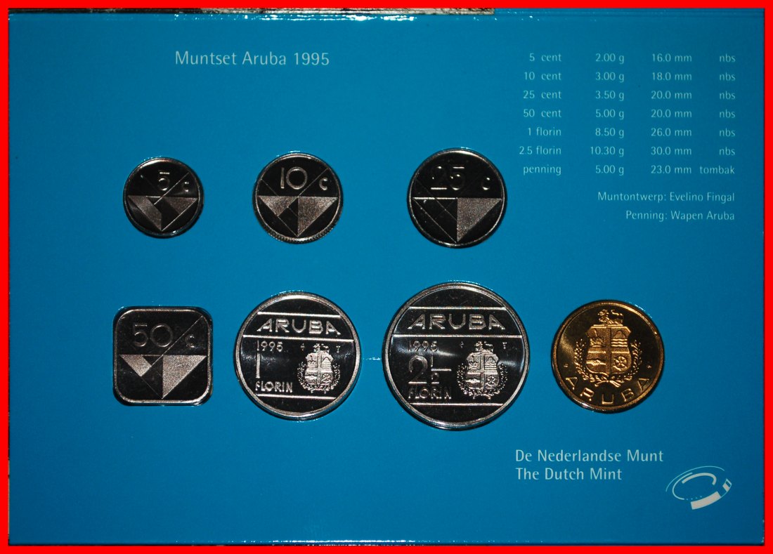 * NETHERLANDS: ARUBA ★ 5-10-25-50 CENTS 1-2 1/2 FLORINS 1995 FDC SET! SCARCE★LOW START ★ NO RESERVE!