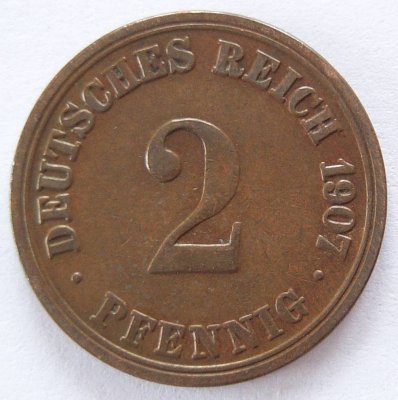  Deutsches Reich 2 Pfennig 1907 A Kupfer ss   