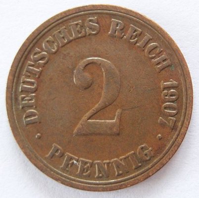  Deutsches Reich 2 Pfennig 1907 A Kupfer ss   